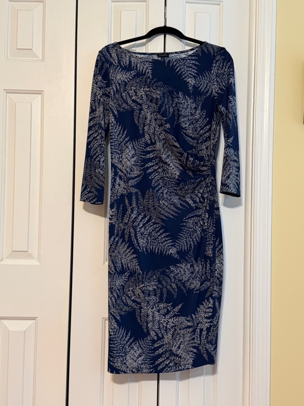 Talbots Navy Fern-Print Midi Dress
